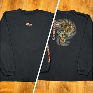 Vintage Ocean Pacific Shirt Mens L 90s Black Long Sleeve OP Surf Dragon Tiger